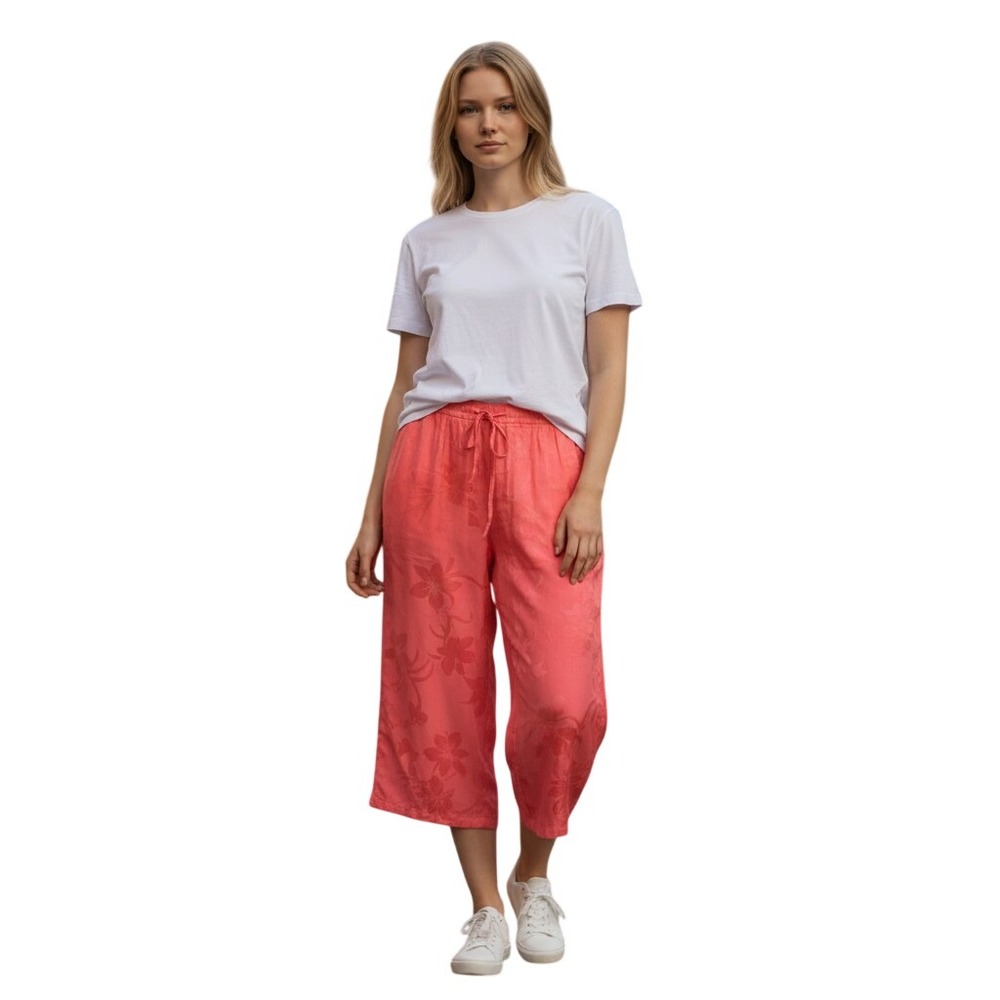 Jamaica Bay Cropped Pants Womens PXL Pink Excellent Silk Blend Floral Jacquard